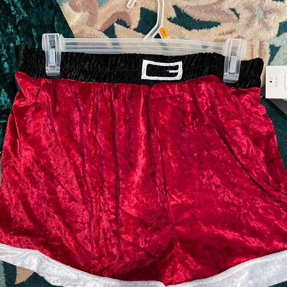Green Velvet  Elf Shorts with Jingle Bells and Santa  shorts size XL NEW - Picture 2 of 7
